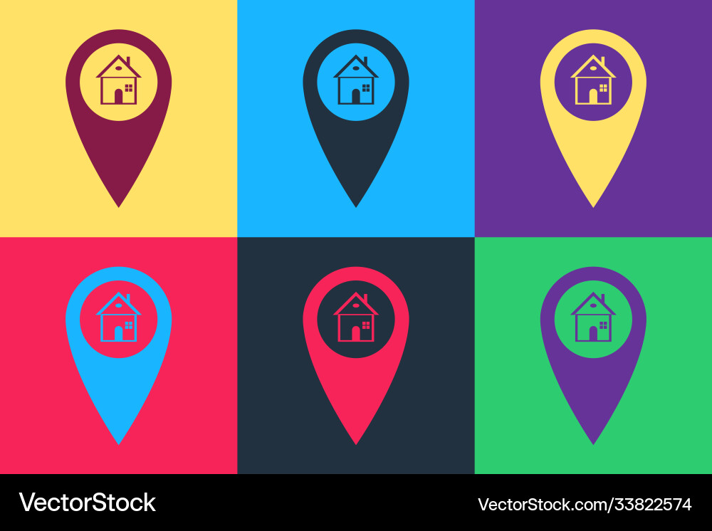 Pop art map pointer with house icon isolated Vector Image