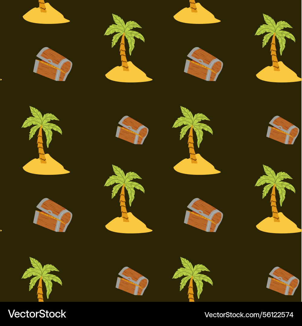 Repeating pattern of palm trees and treasure Repeating pattern of palm trees and treasure vector image
