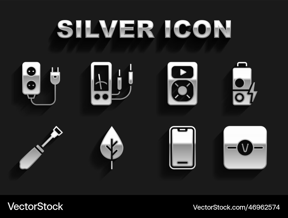 Set leaf eco symbol battery charge voltmeter Set leaf eco symbol battery charge voltmeter vector image