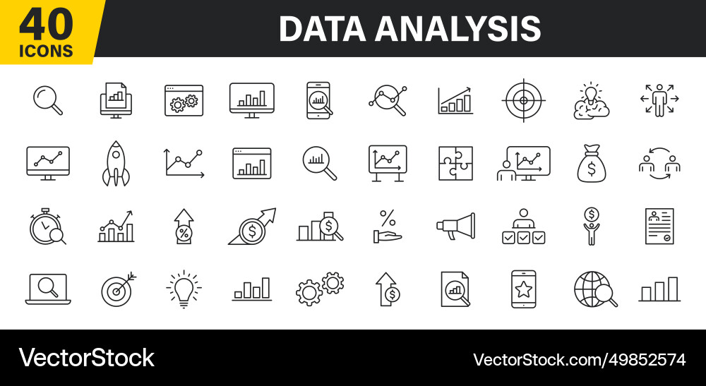 Set von 40 Datenanalyse Web-Icons im Linienstil Set von 40 Datenanalyse Web-Icons im Linienstil vektorbild