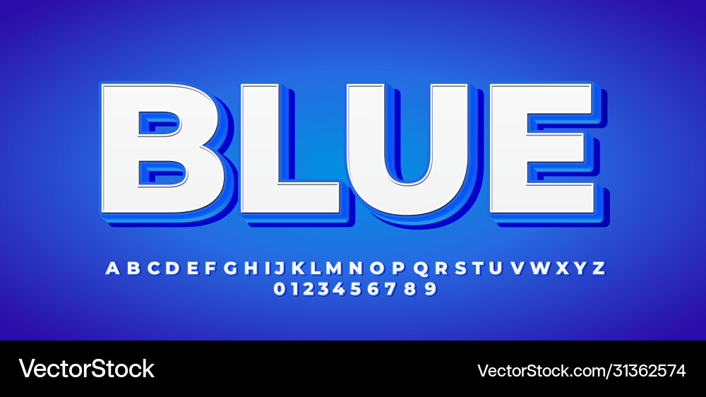 White with blue shadow 3d font styles design vector image