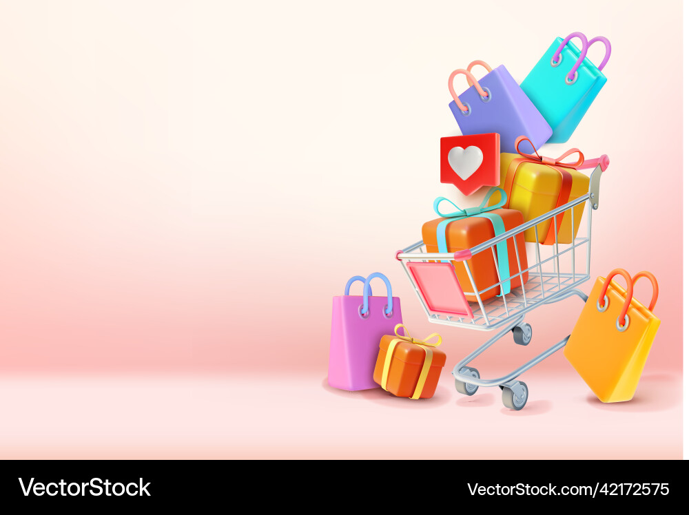 3d metal shopping cart plasticine cartoon style 3d metal shopping cart plasticine cartoon style vector image