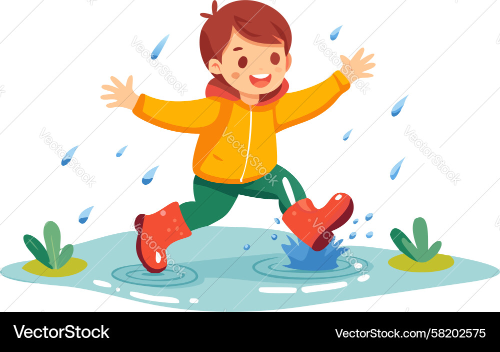 Child Splashing in Rain Vector Image