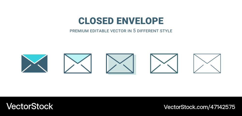 Closed envelope icon in 5 different style outline Closed envelope icon in 5 different style outline vector image