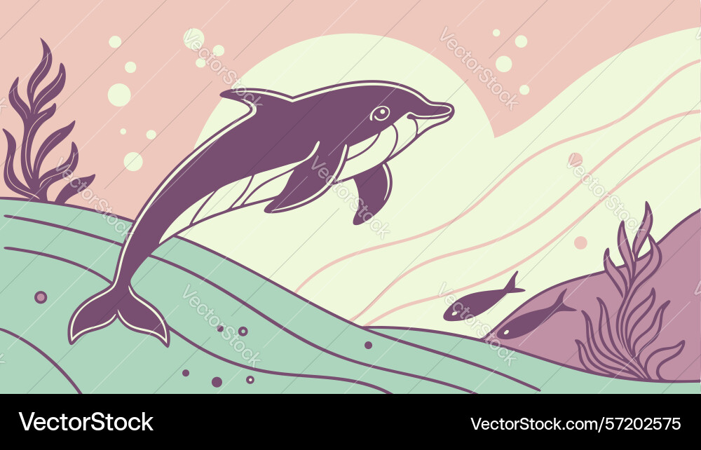 Dynamic dolphin leap over abstract terrain design vector image