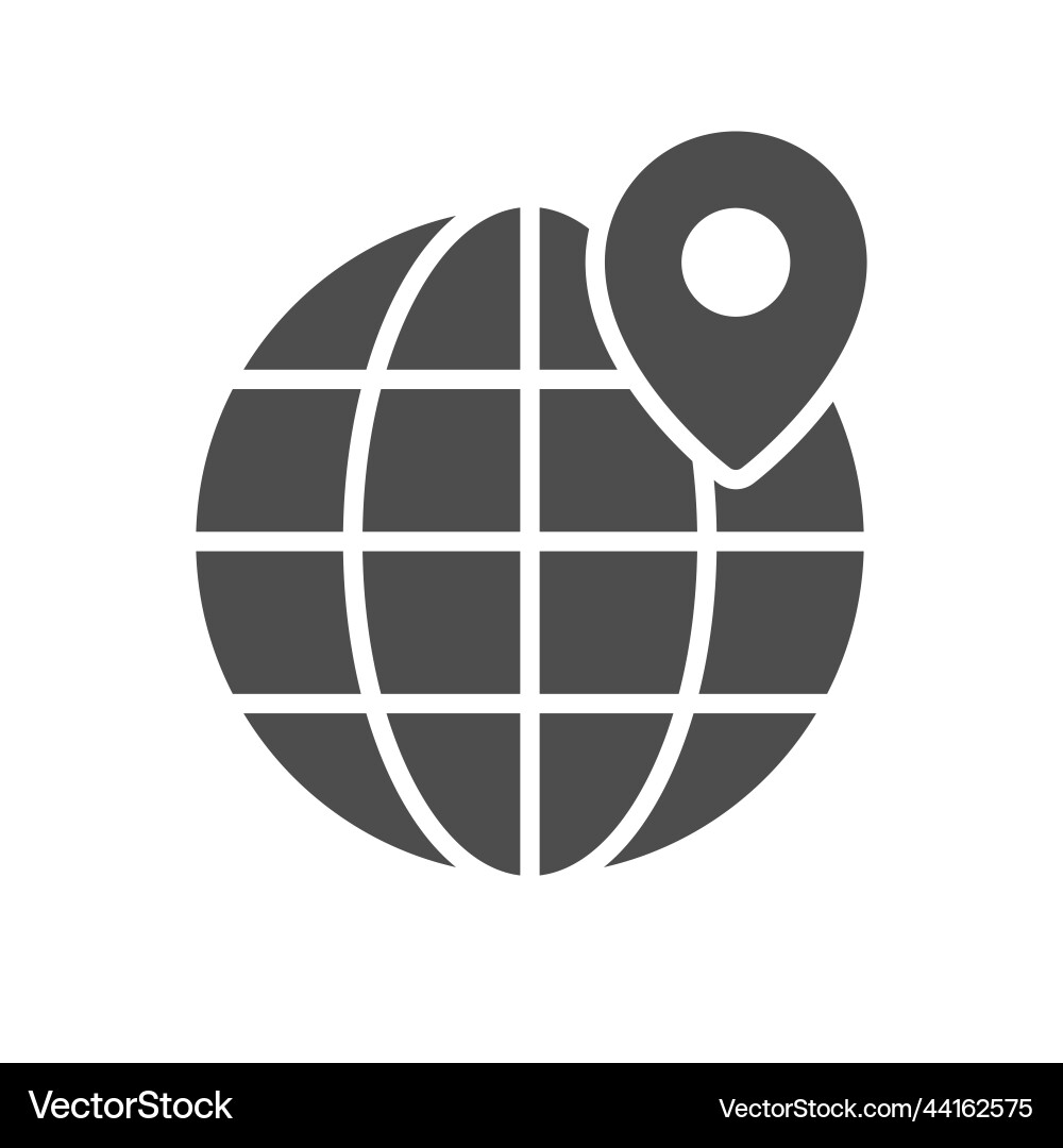 Globe with navigation pin glyph icon Globe with navigation pin glyph icon vector image