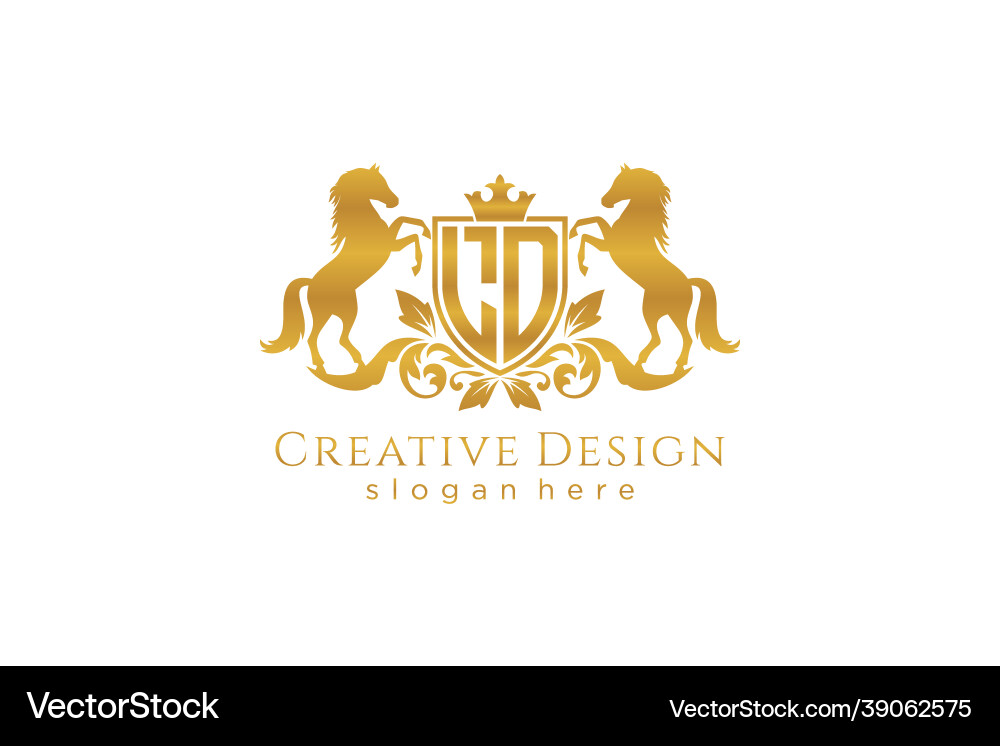 Initial ld retro golden crest with shield and two vector image