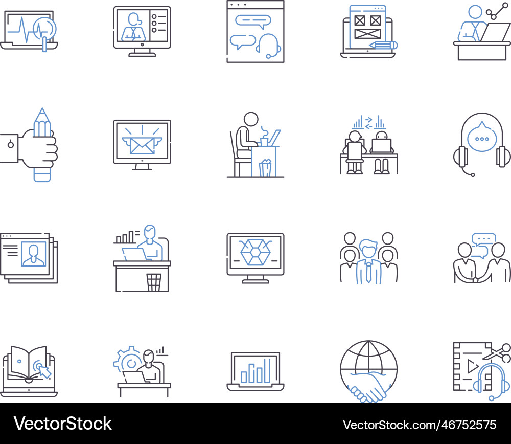 Management and workflow outline icons collection vector image