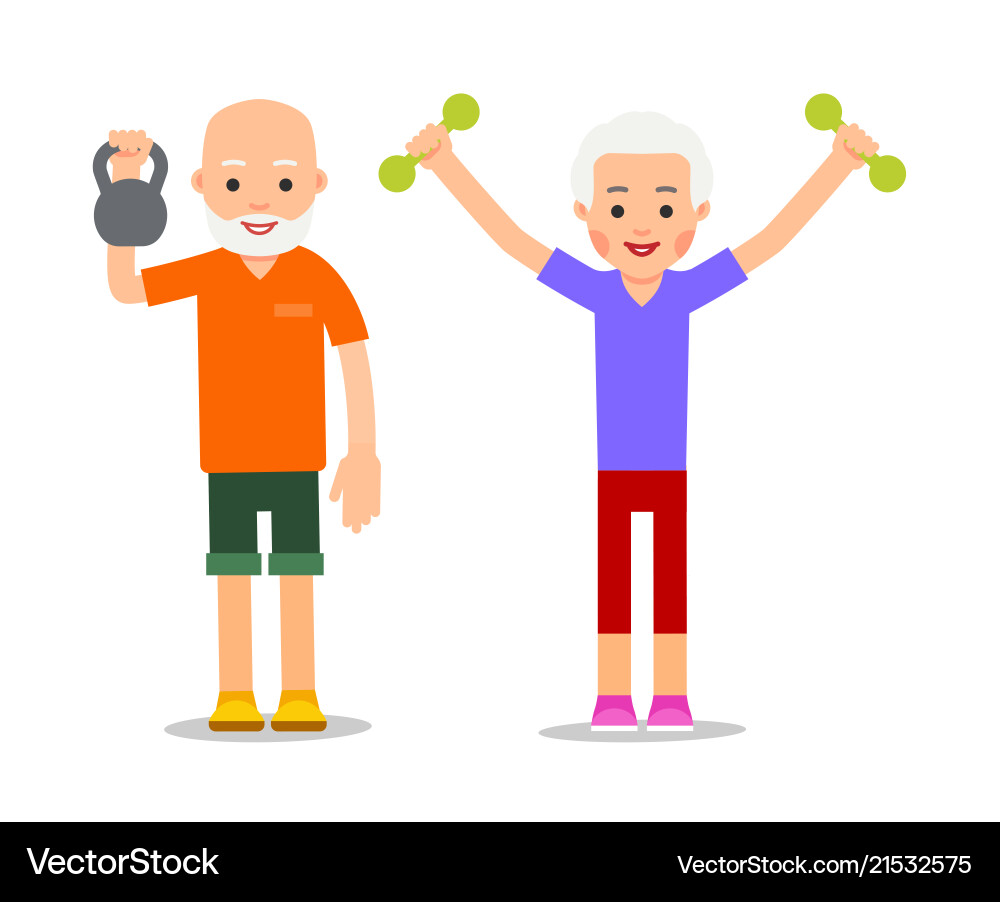 Old people doing exercises with dumbells Old people doing exercises with dumbells vector image