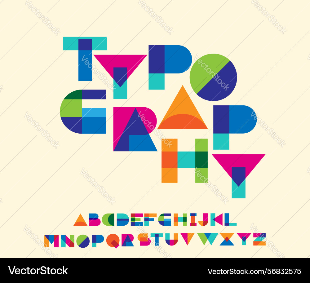 Overlapping color geometric font Overlapping color geometric font vector image