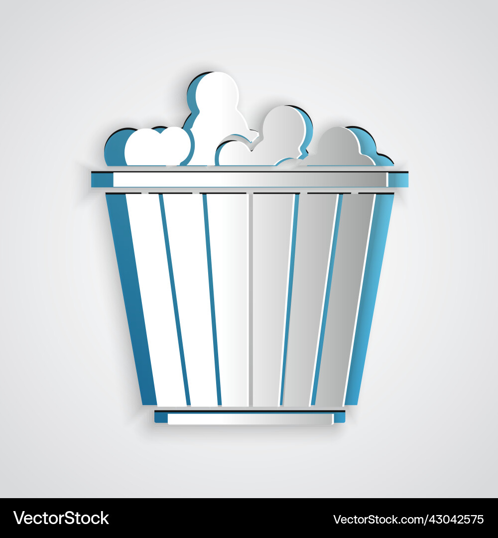 Paper cut popcorn in cardboard box icon isolated Vector Image