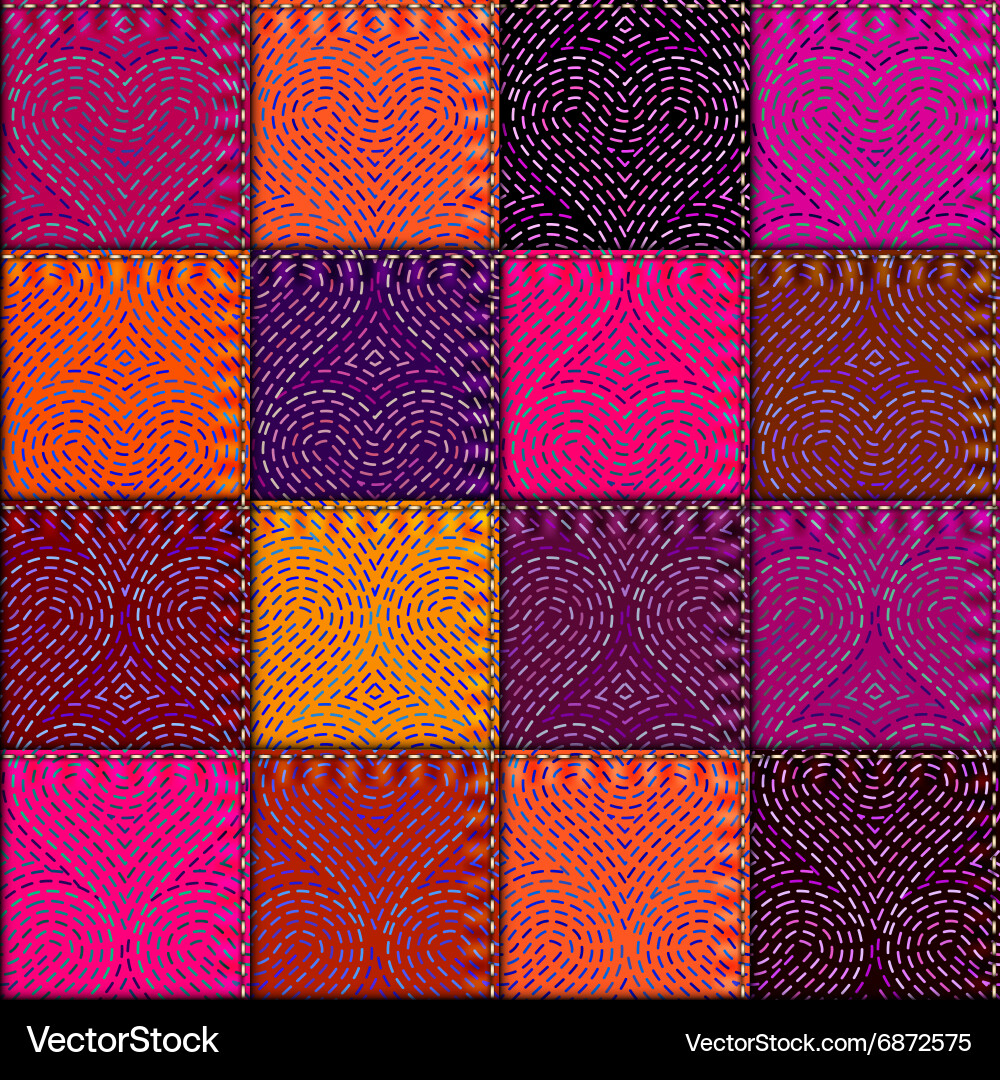 Patchwork with embroidery of hearts Vector Image