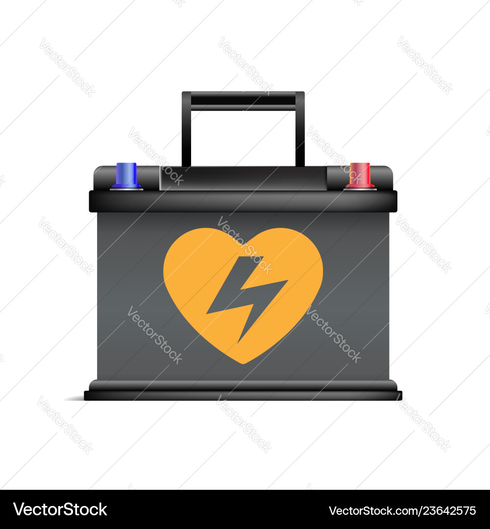 Realistic black automobile battery promotion Realistic black automobile battery promotion vector image