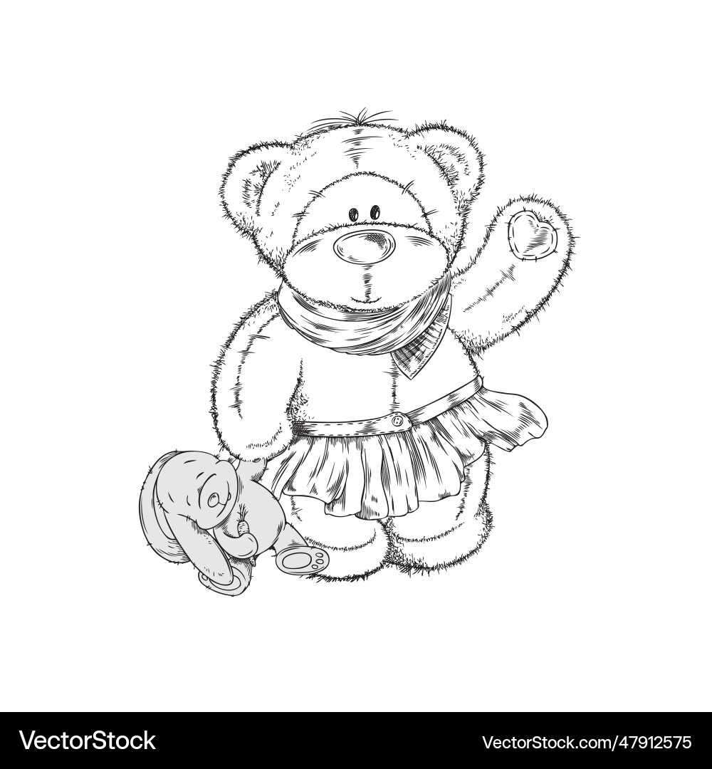 Süße Teddybär gekleidet in Rock waving Hand Süße Teddybär gekleidet in Rock waving Hand vektorbild