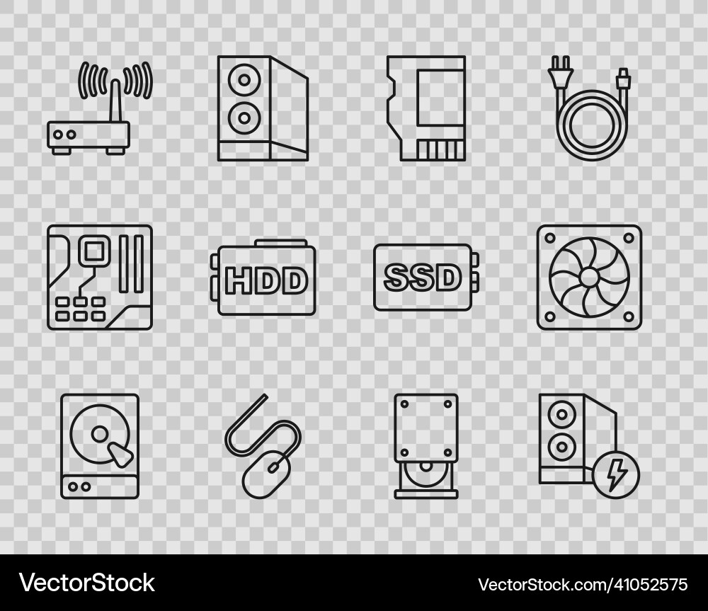 Set line hard disk drive hdd case of computer sd Set line hard disk drive hdd case of computer sd vector image