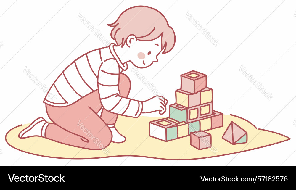 Child playing with blocks on floor simple vector image