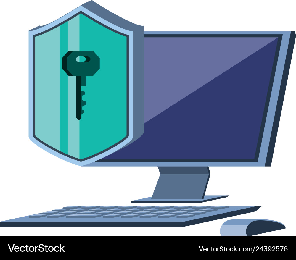 Desktop computer with shield secure Vector Image