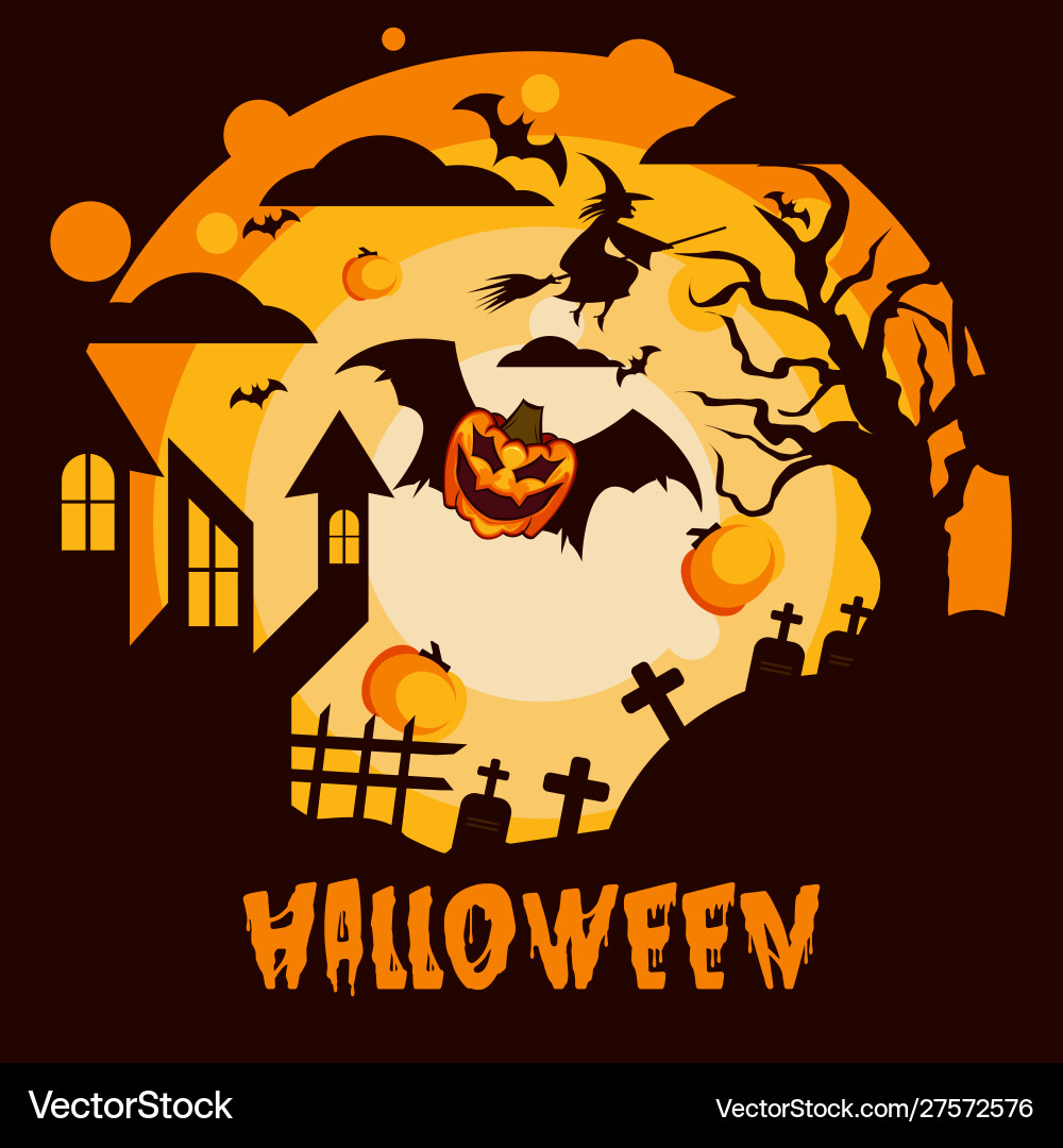 Halloween Moonlit Cemetery Vector Image