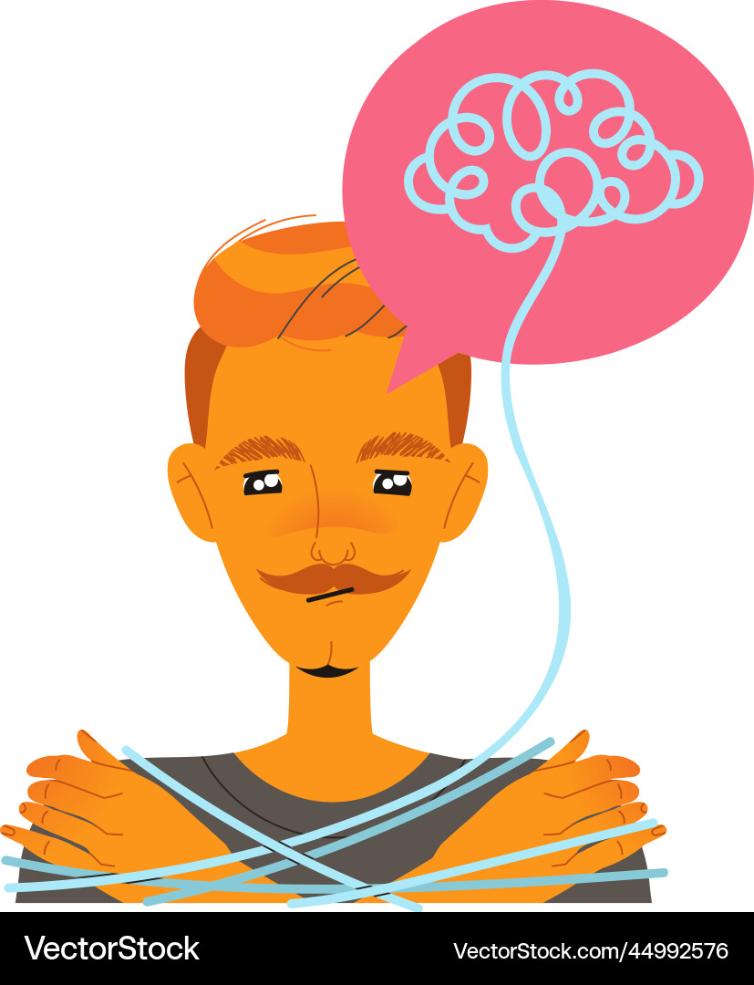 Man character with entangled type of thinking Man character with entangled type of thinking vector image