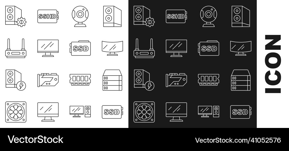 Set line ssd card server data web hosting Set line ssd card server data web hosting vector image