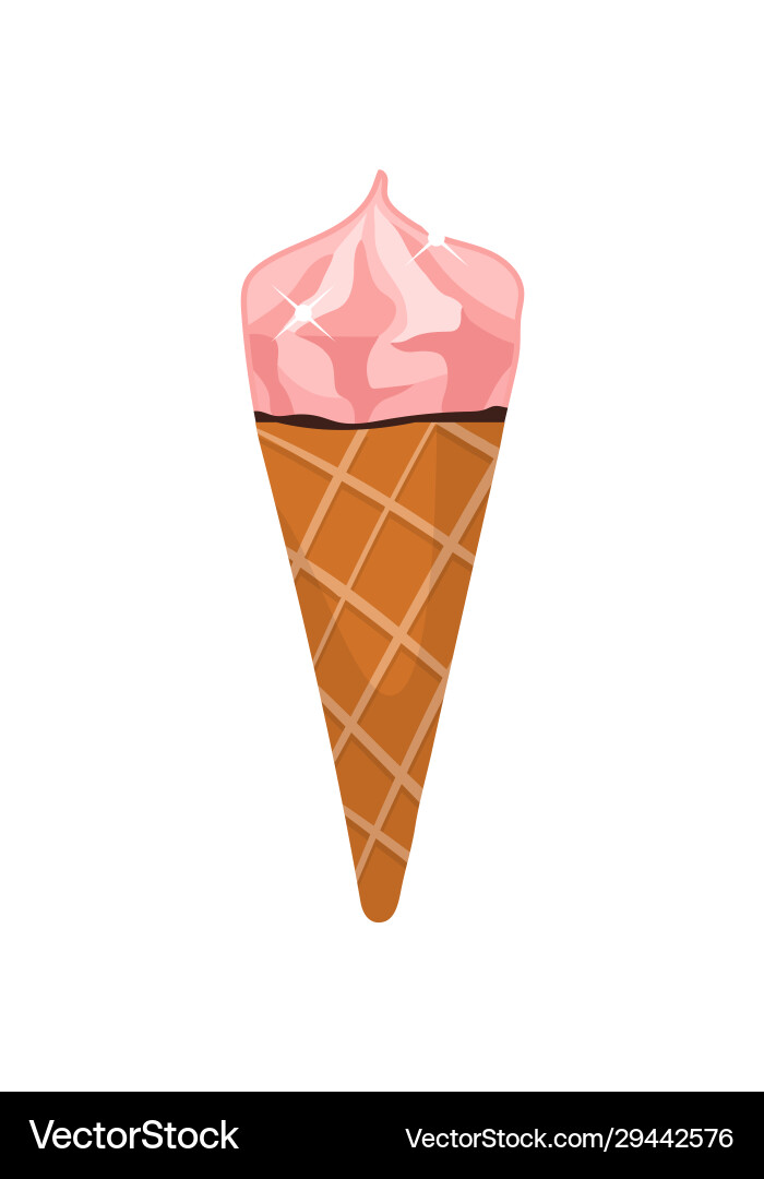 Waffle cone ice cream flat Waffle cone ice cream flat vector image