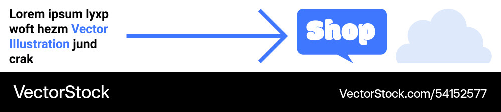 Blue arrow pointing to shop button with cloud Vector Image