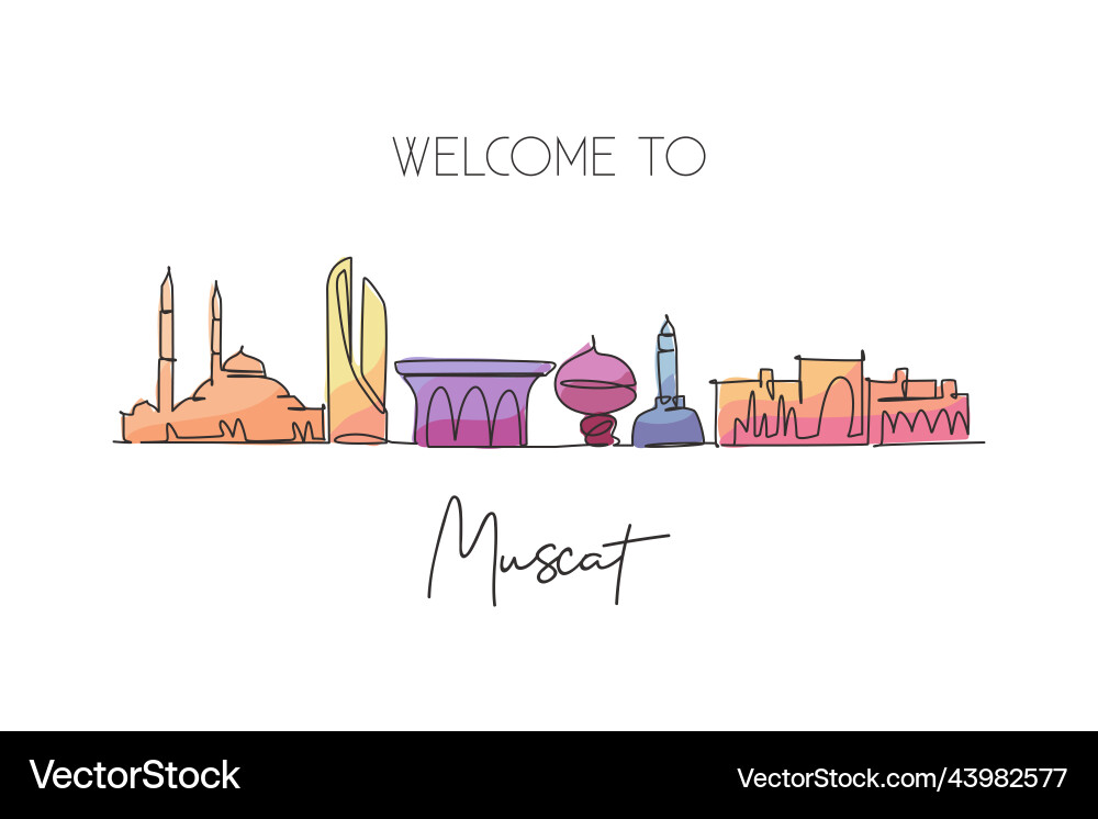 One continuous line drawing of muscat skyline Vector Image