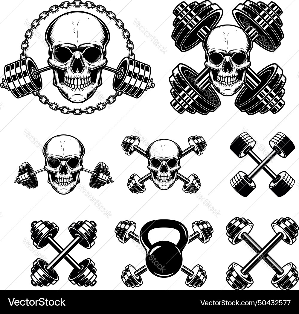 Skull with crossed gym barbells consent Skull with crossed gym barbells consent vector image