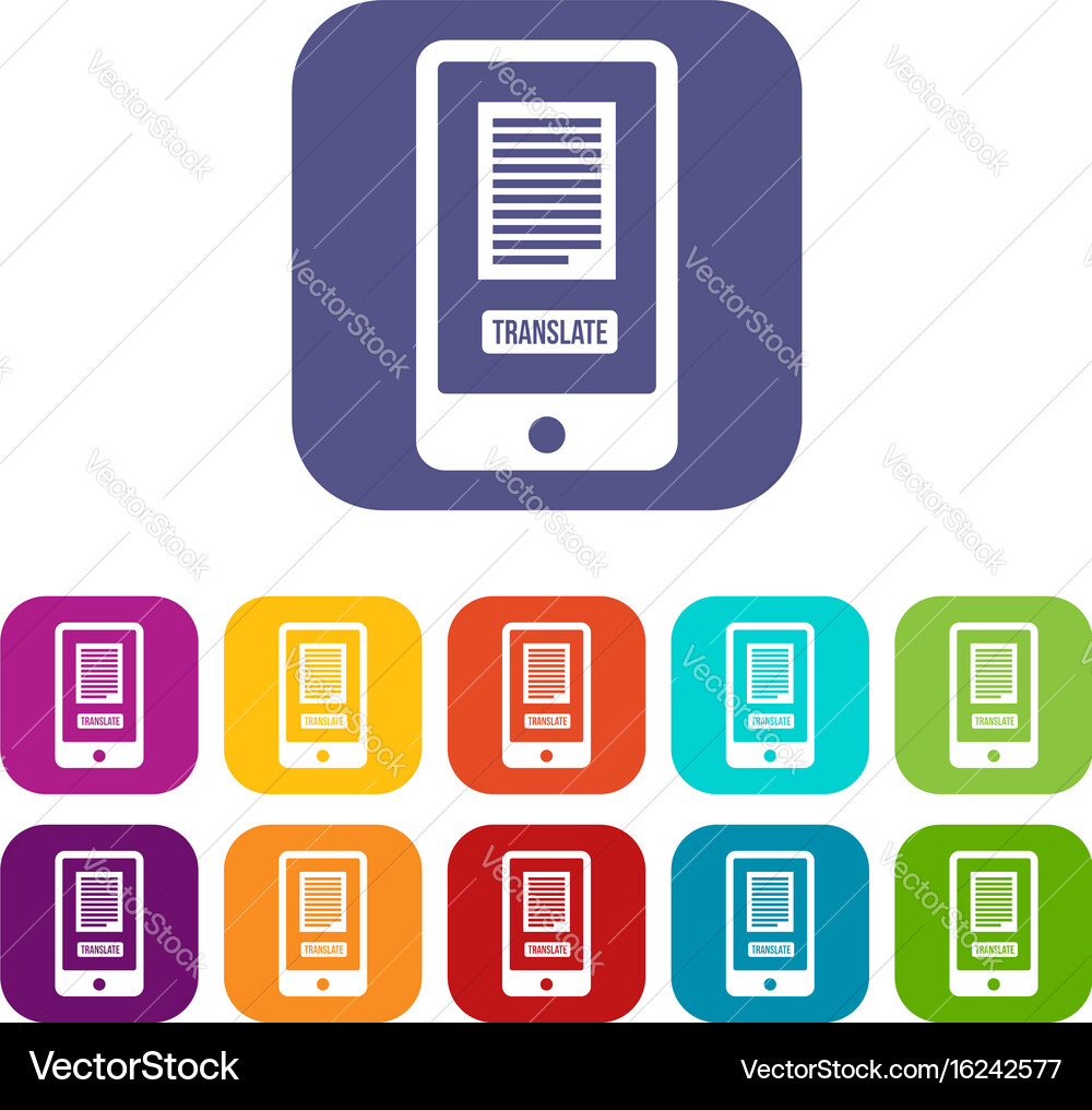 Translate application on a smartphone icons set Vector Image