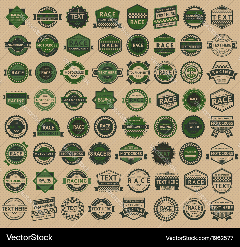 Vintage Racing Badges - Green Set Vector Image