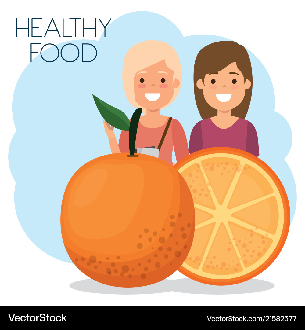 Young women with orange healthy food Young women with orange healthy food vector image