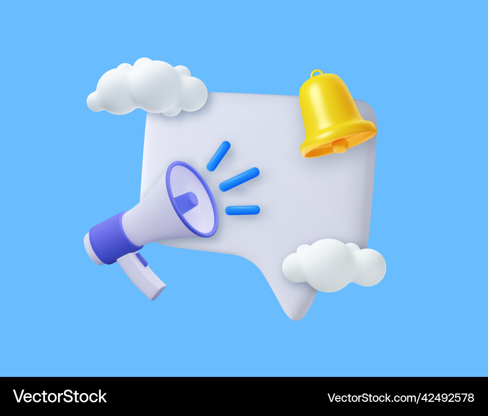 3d megaphone with speech bubble message 3d megaphone with speech bubble message Vector Image