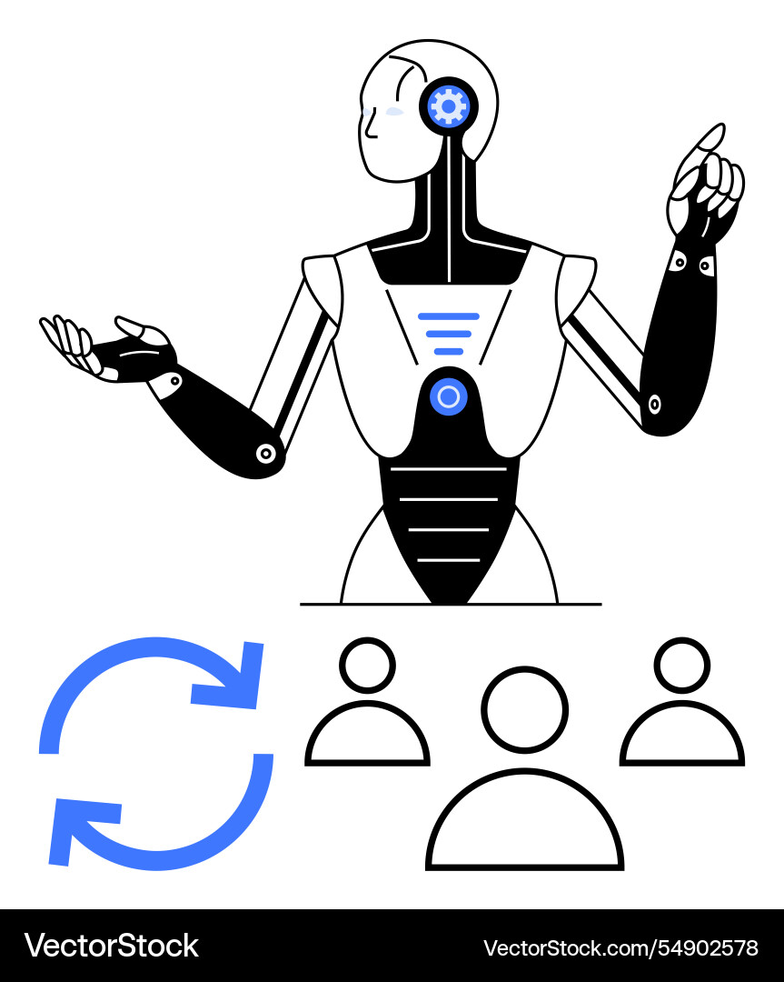 Ai robot demonstrating workflow automation Ai robot demonstrating workflow automation vector image
