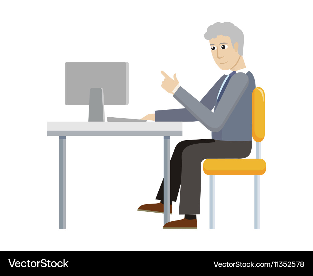 Business man working with desktop computer Vector Image