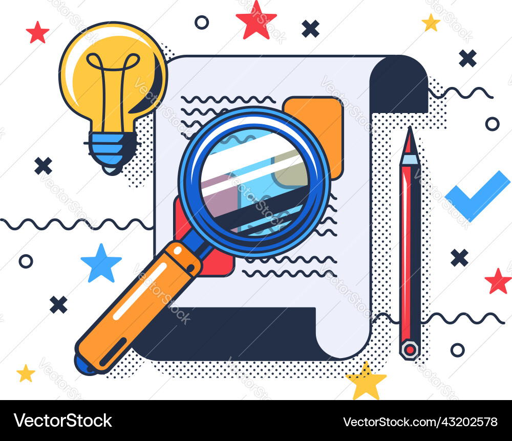 Data search in document with magnifier Vector Image