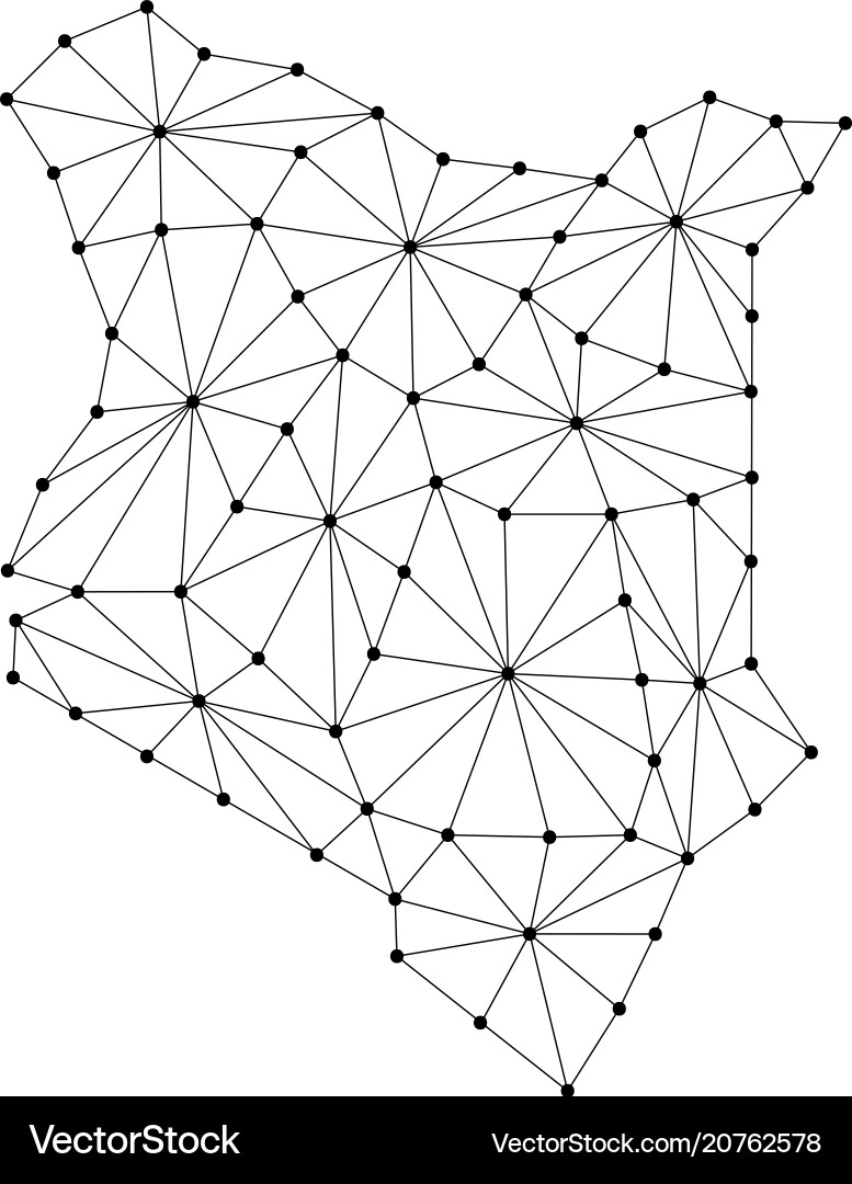 Kenya map of polygonal mosaic lines network rays Kenya map of polygonal mosaic lines network rays vector image