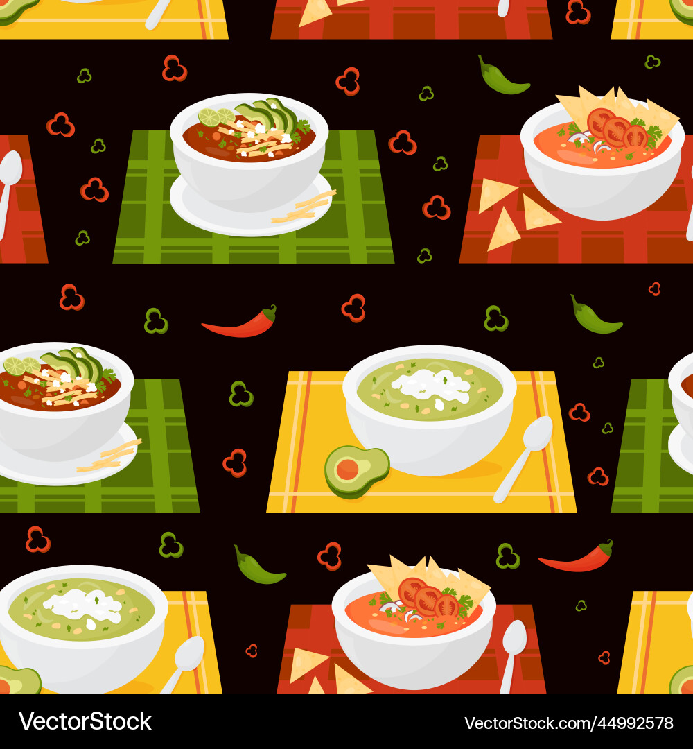 Seamless pattern with mexican soups tomato soup Seamless pattern with mexican soups tomato soup Vector Image