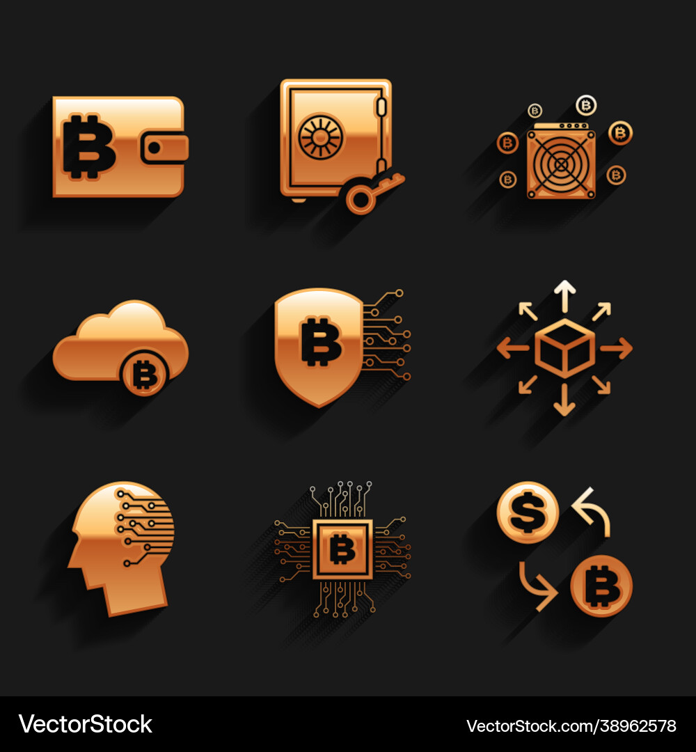 Set shield with bitcoin cpu mining farm Set shield with bitcoin cpu mining farm vector image