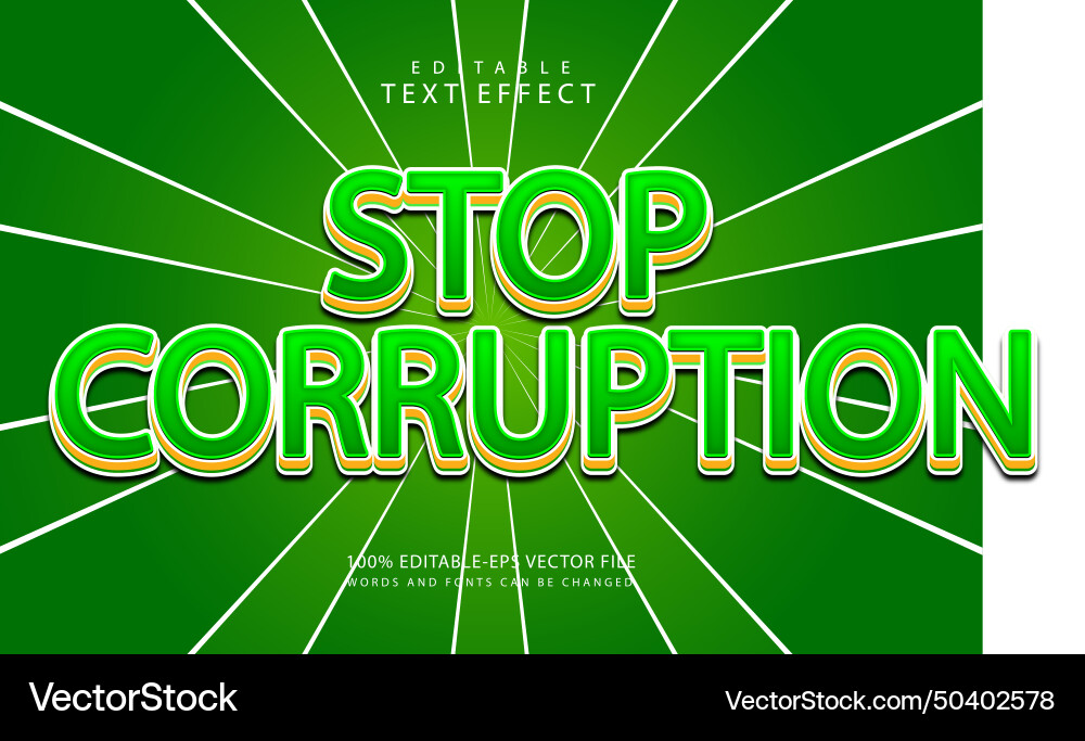 Stop corruption editable text effect 3 dimension Stop corruption editable text effect 3 dimension Vector Image