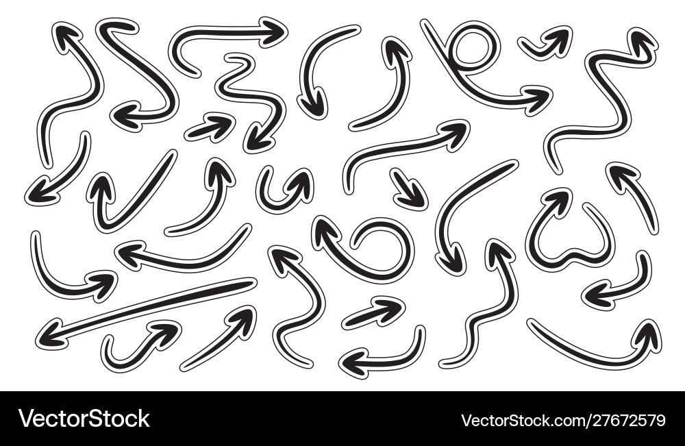 Arrows line icons set curly straight and twisted Arrows line icons set curly straight and twisted vector image
