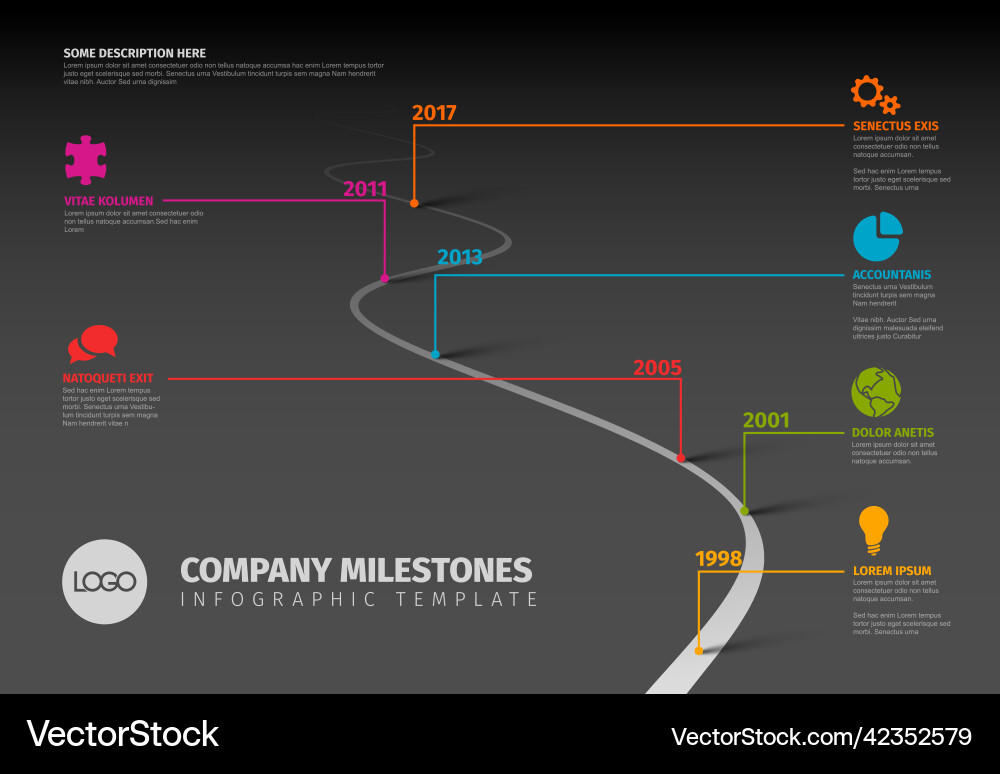 Infographic dark timeline template with pointers Infographic dark timeline template with pointers vector image