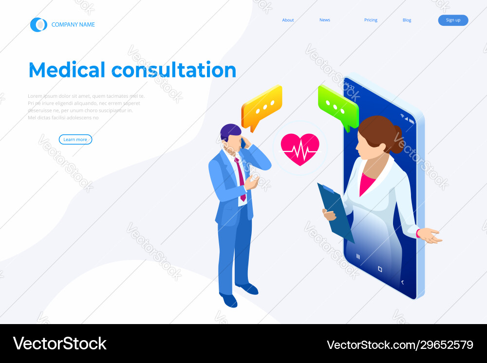 Isometric online medical consultation health care Isometric online medical consultation health care vector image