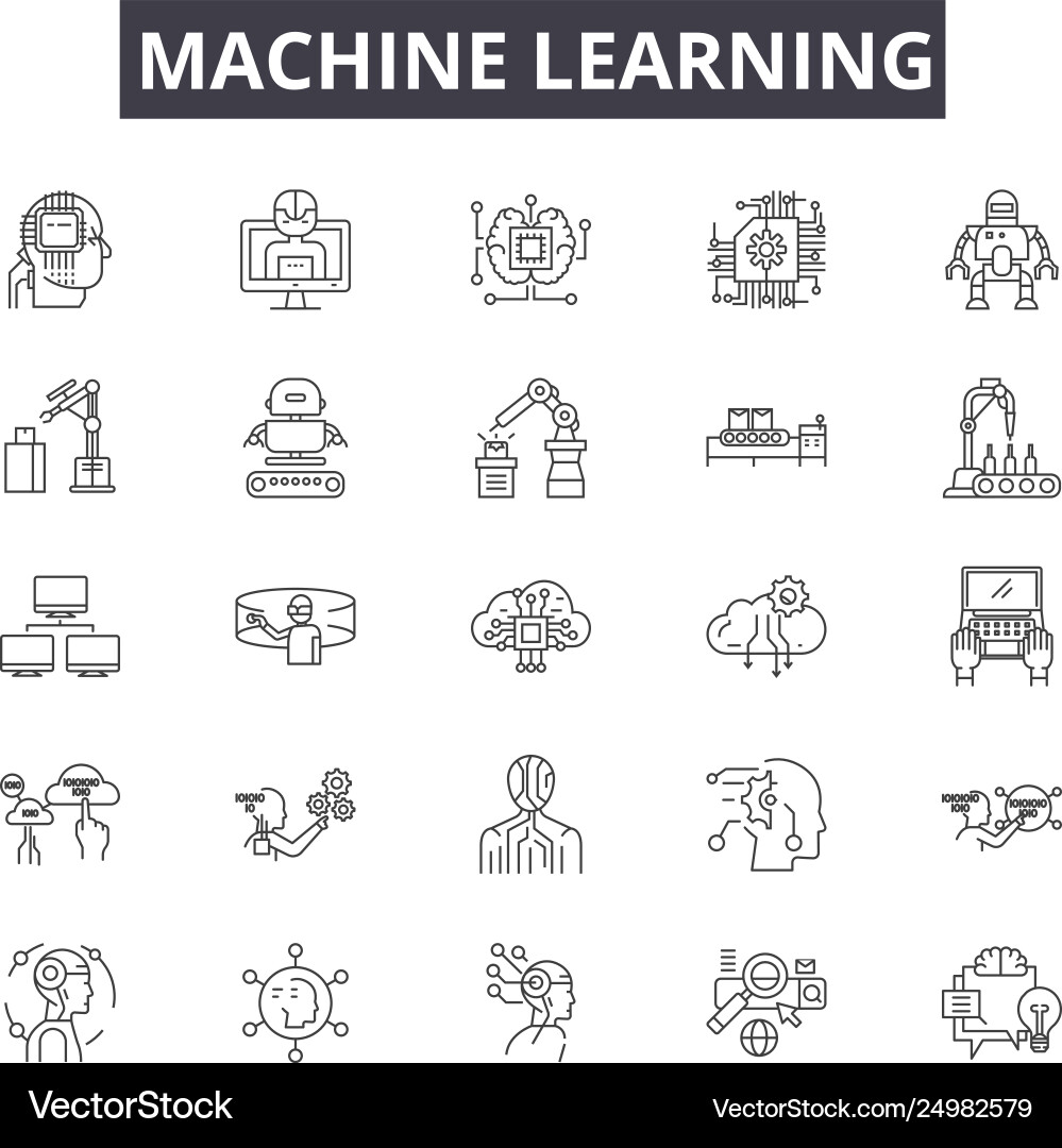 Machine learning system line icons signs Machine learning system line icons signs vector image