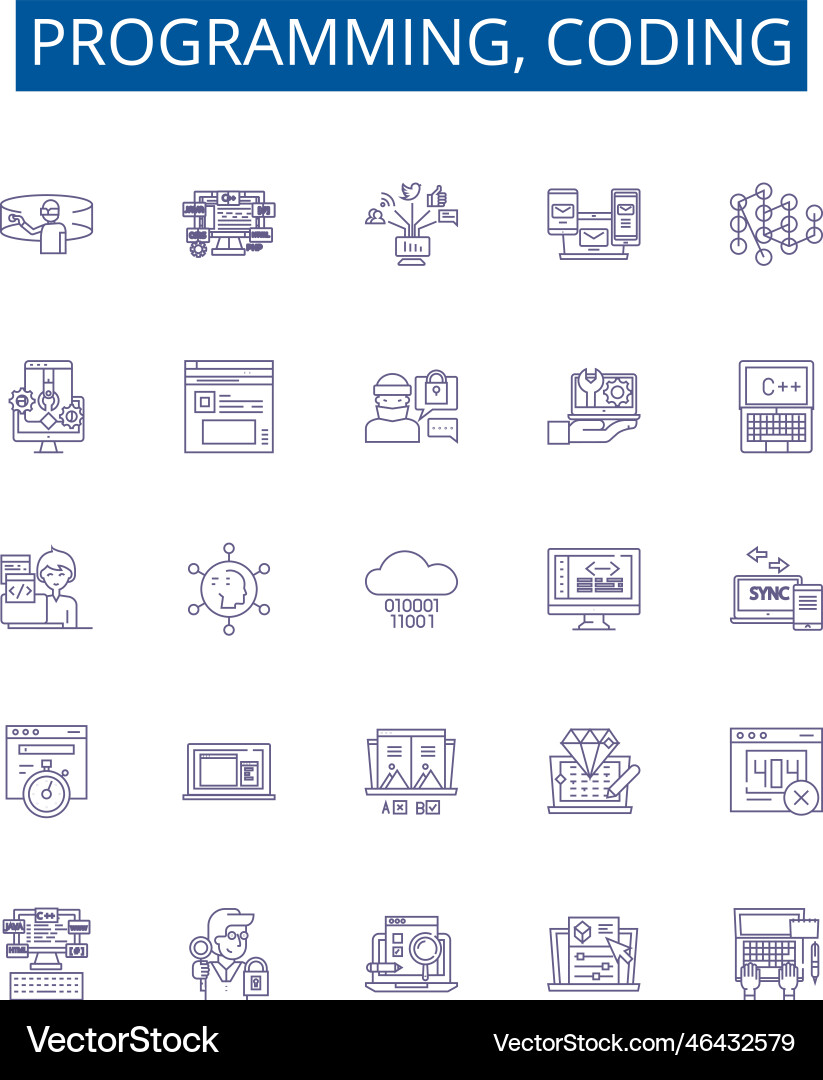 Programming coding line icons signs set design Programming coding line icons signs set design vector image