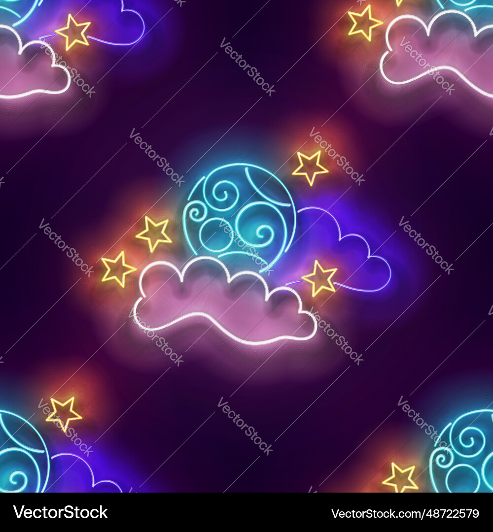 Seamless pattern with glow full moon between vector image