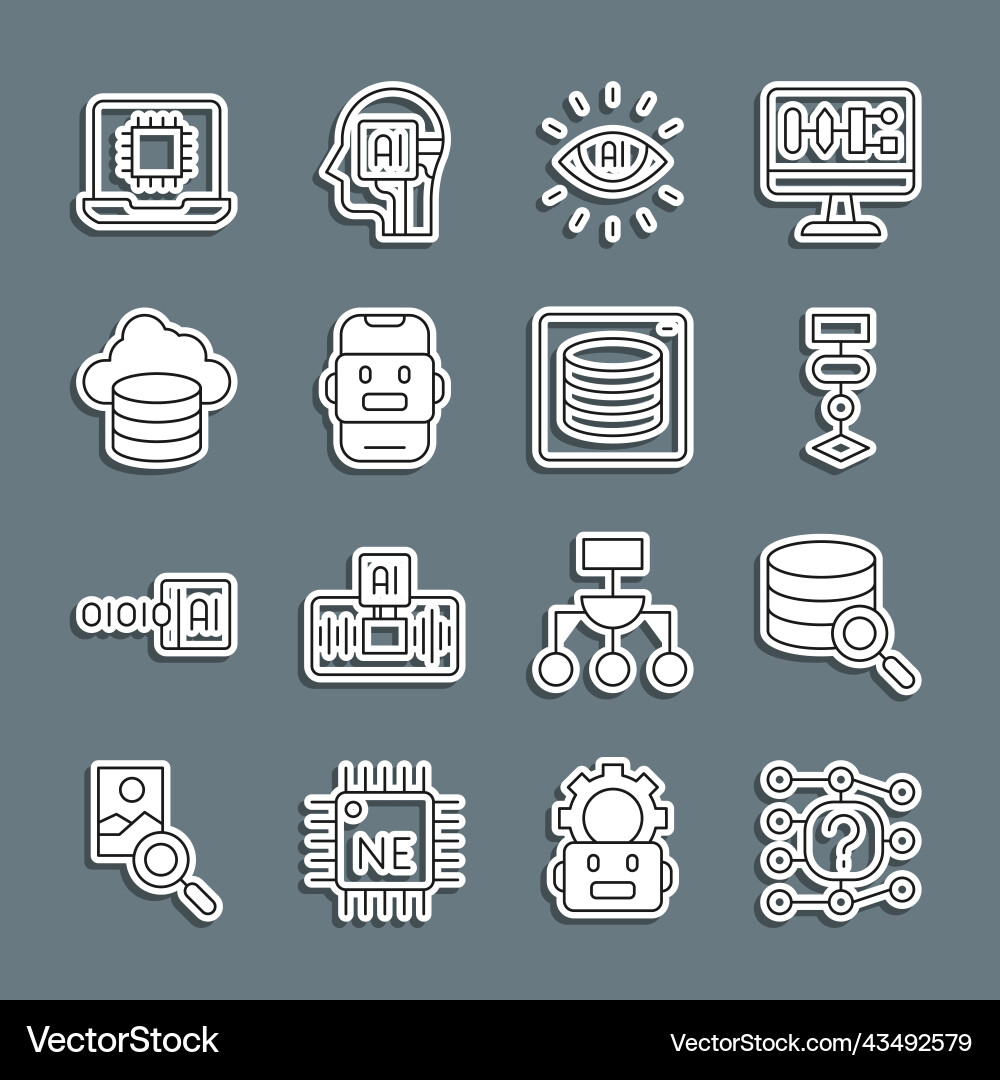 Set line neural network server algorithm Set line neural network server algorithm vector image