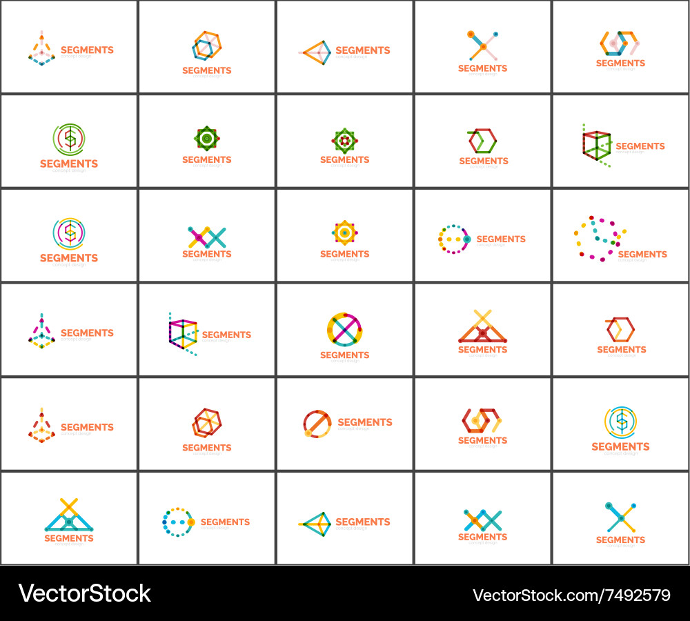 Set of linear abstract logos and swirl shapes vector image
