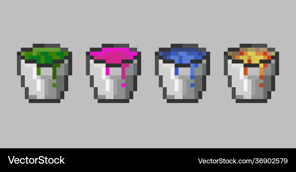 Set pixel objects bucket container vector image