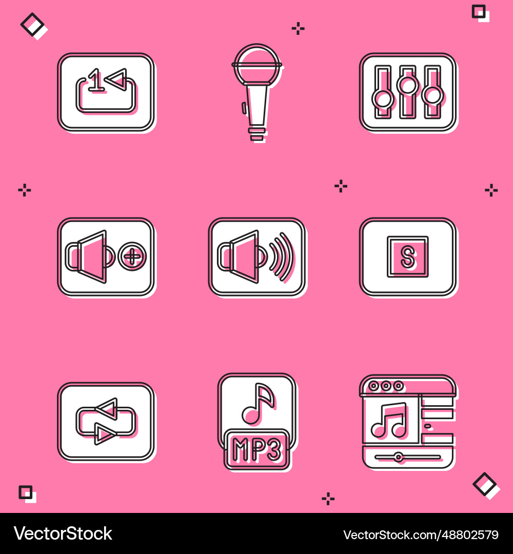 Set repeat track music player microphone sound Set repeat track music player microphone sound Vector Image