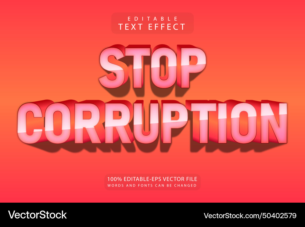 Stop corruption editable text effect 3 dimension Stop corruption editable text effect 3 dimension Vector Image